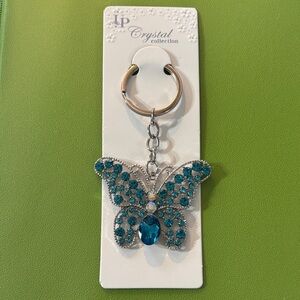 Teal & SilverCrystal Butterfly Keychain
